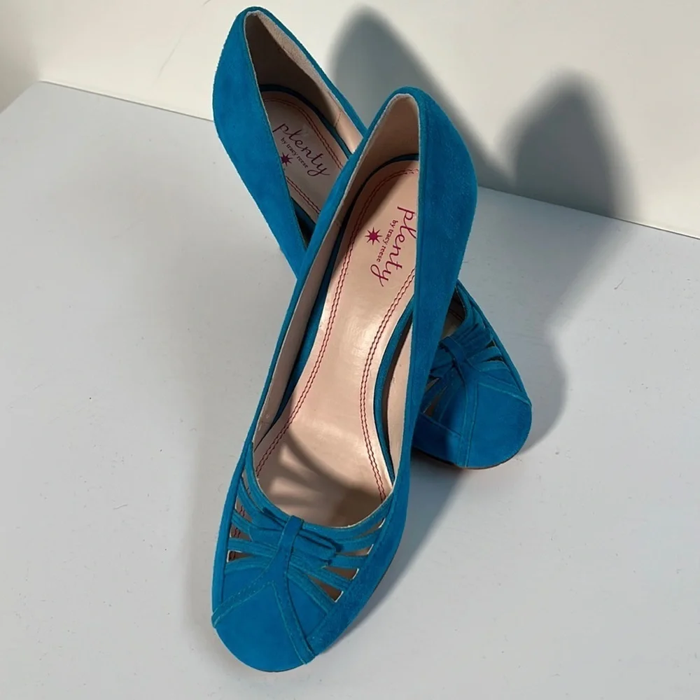 PLENTY BY TRACY REESE Anthro Jocasta Party/Office Turquoise/Azure Suede Pump 8